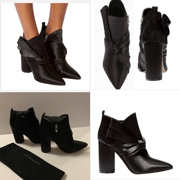 Sigerson Morrison Leather & Satin Booties (8) - Picture 4 of 16